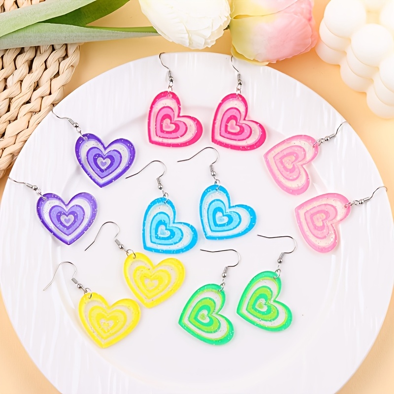 2pcs Valentine's Day Glitter Heart Acrylic Earrings Set
